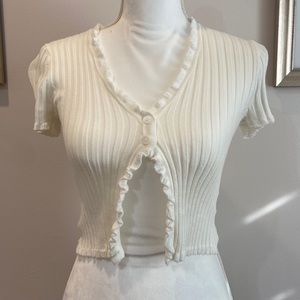 White short sleeve button up sweater